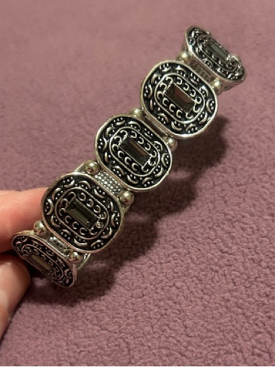 Source Unknown Jewelry - Silver and Black Ornate Link Bracelet